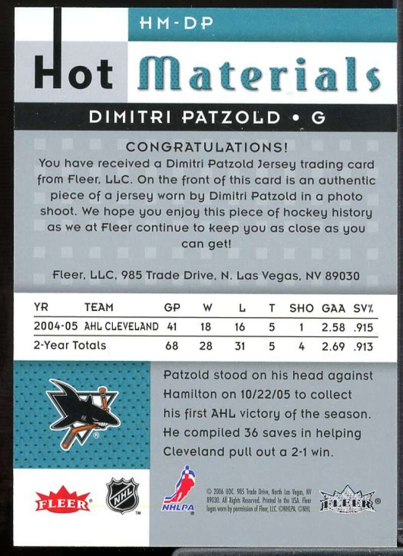 Dimitri Patzold Card 2005-06 Hot Prospects Hot Materials #HMDP  Image 2