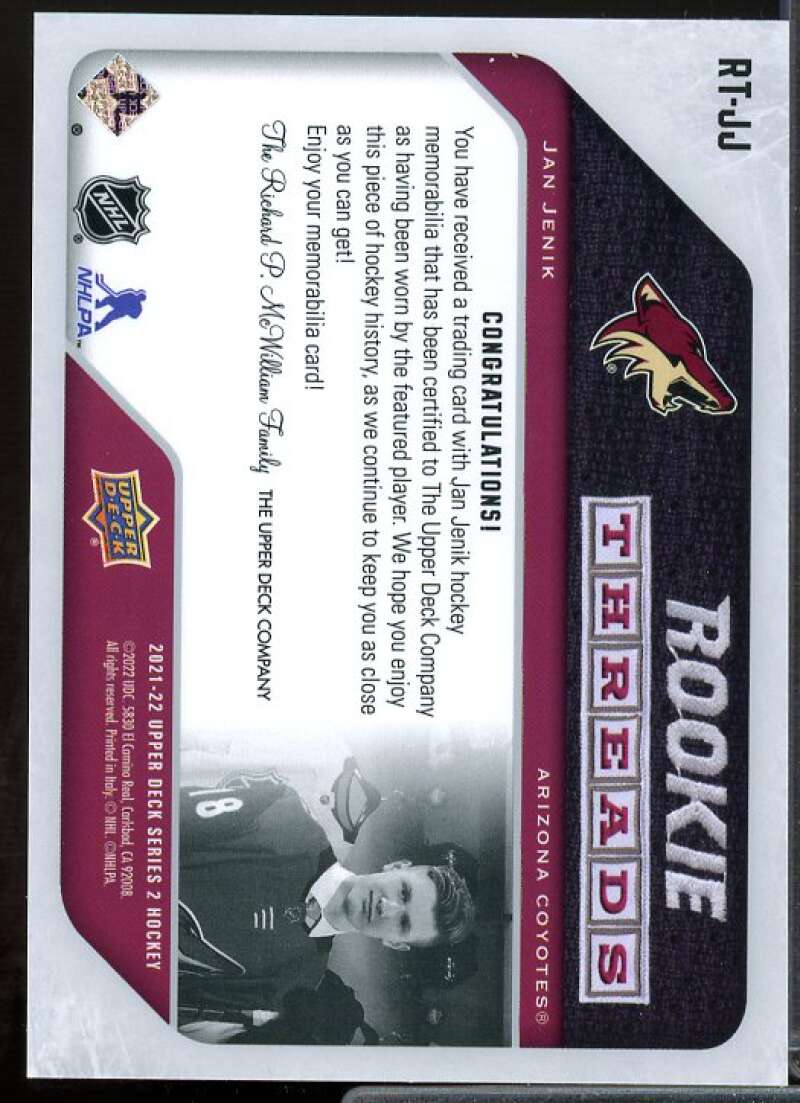 Jan Jenik Rookie Card 2021-22 Upper Deck Rookie Threads Retro #RTJJ  Image 2