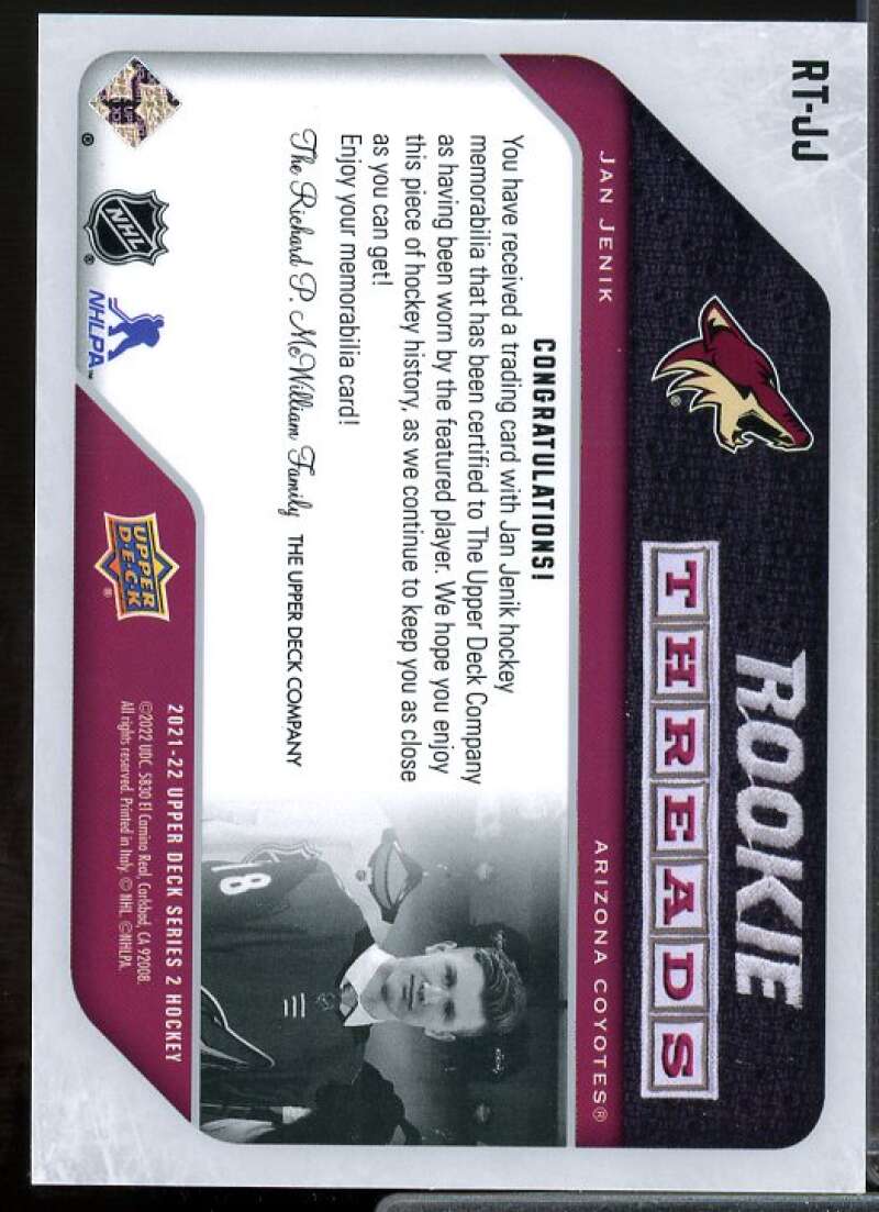 Jan Jenik Rookie Card 2021-22 Upper Deck Rookie Threads Retro #RTJJ  Image 2