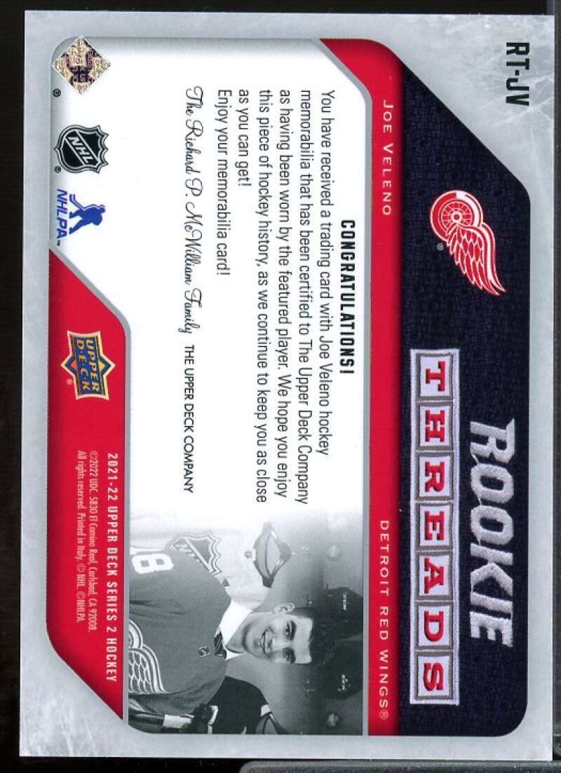 Joe Veleno Rookie Card 2021-22 Upper Deck Rookie Threads Retro #RTJV  Image 2