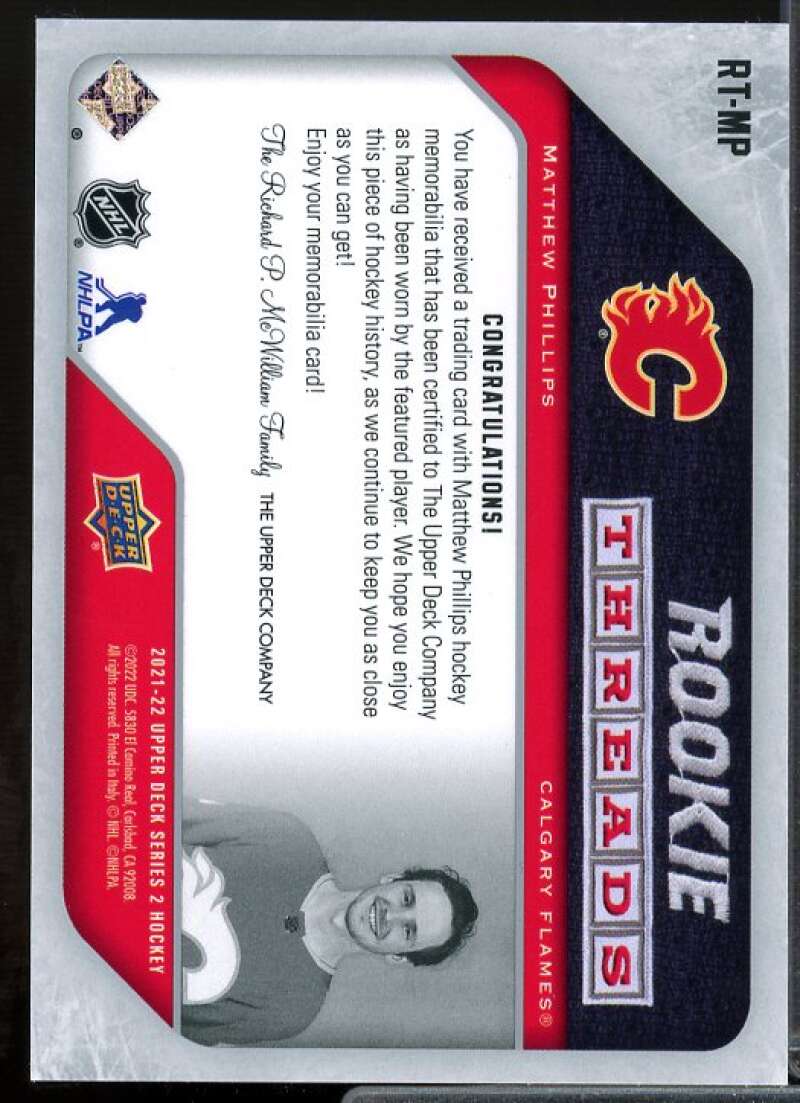 Matthew Phillips Rookie Card 2021-22 Upper Deck Rookie Threads Retro #RTMP  Image 2