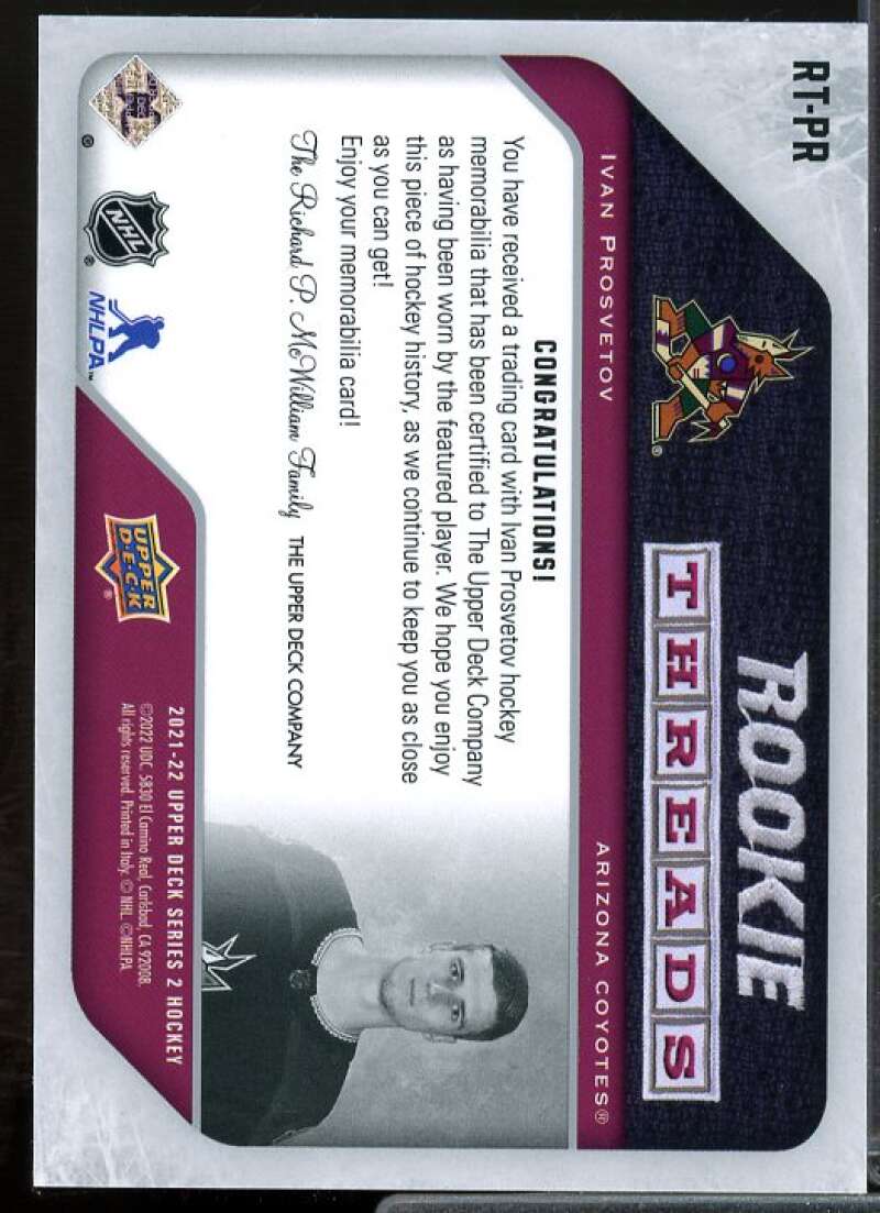 Ivan Prosvetov Rookie Card 2021-22 Upper Deck Rookie Threads Retro #RTPR  Image 2