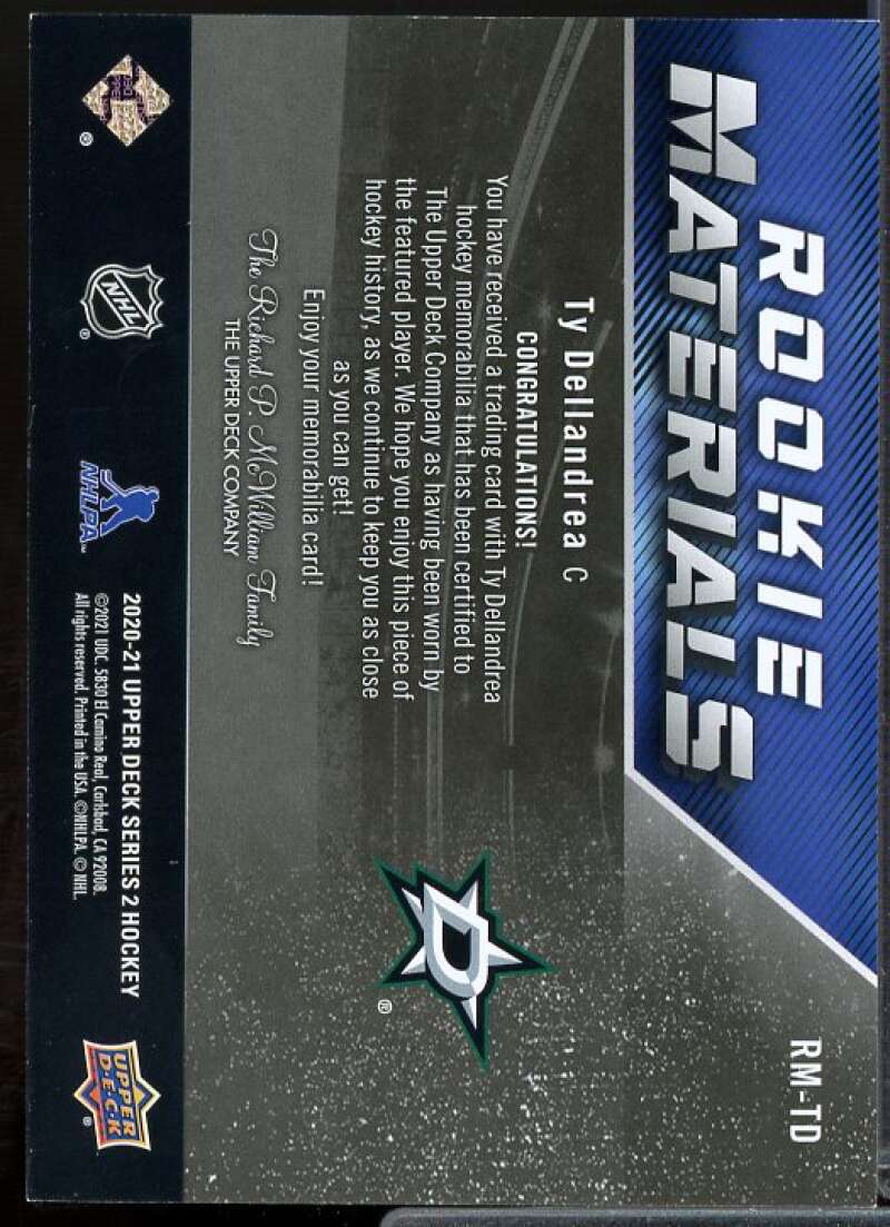 Ty Dellandrea B Card 2020-21 Upper Deck Rookie Materials #RMTD  Image 2