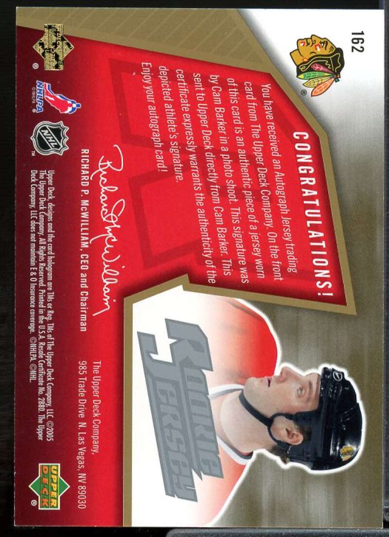 Cam Barker JSY AU Rookie Card 2005-06 SPx #162  Image 2