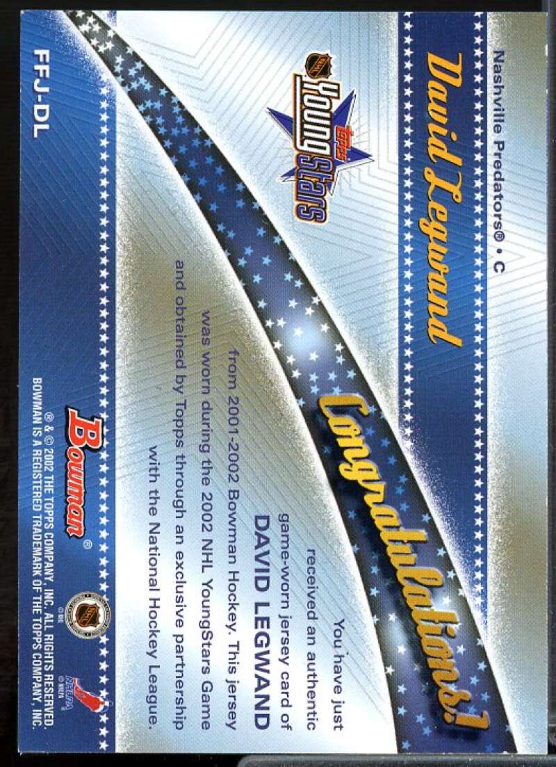 David Legwand J Rookie Card 2001-02 Bowman YoungStars Relics #JDL  Image 2