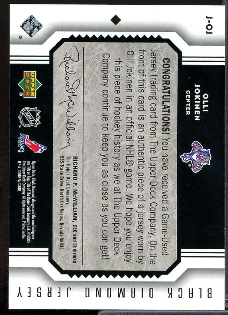 Olli Jokinen Card 2005-06 Black Diamond Jerseys #JOJ  Image 2
