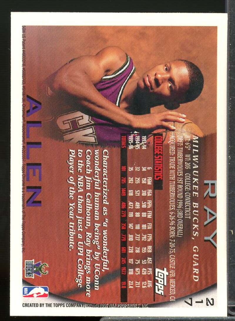 Ray Allen Rookie Card 1996-97 Topps Chrome #217  Image 2