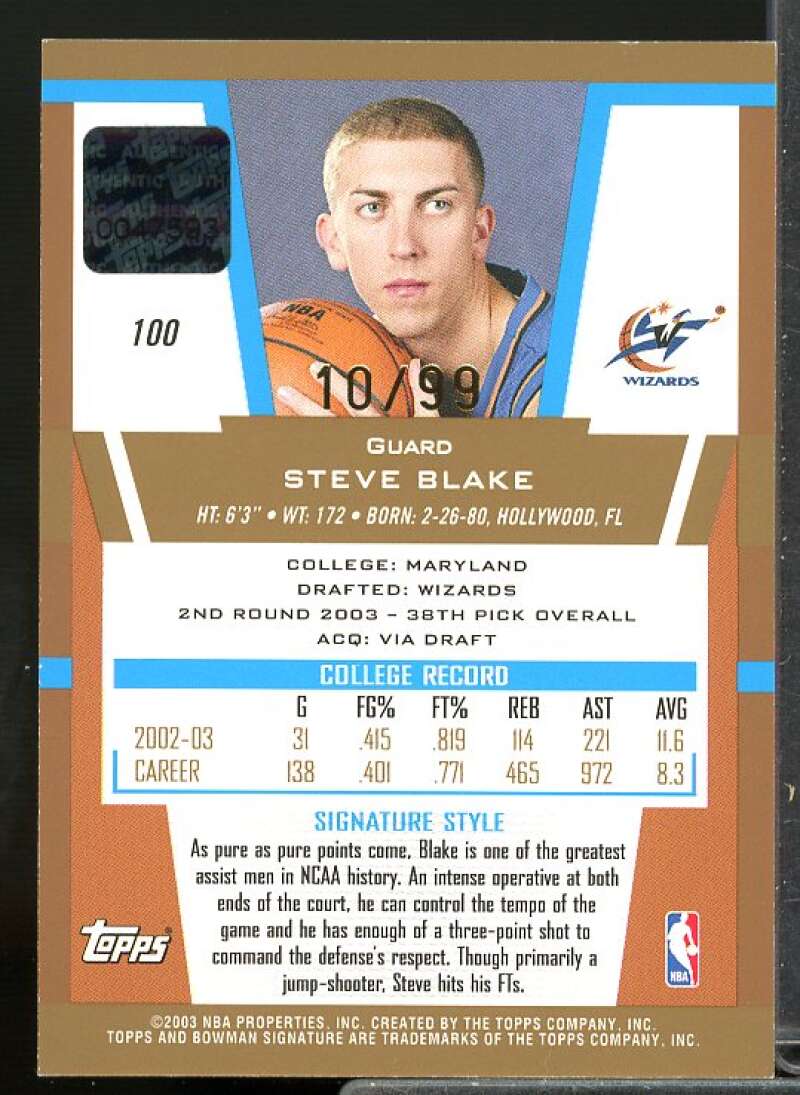 Steve Blake Rookie Card 2003-04 Bowman Signature Edition Gold #100  Image 2