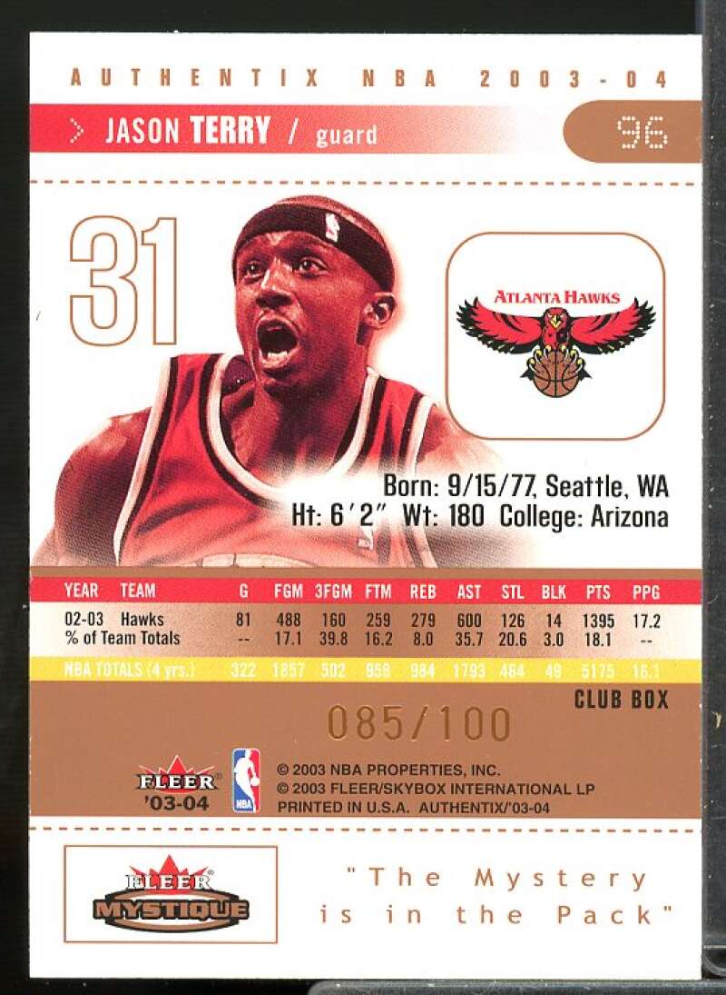 Jason Terry Card 2003-04 Fleer Authentix Club Box #96  Image 2