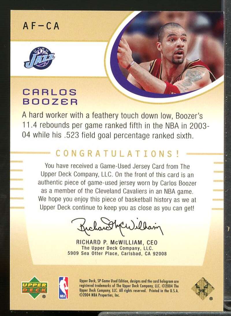 Carlos Boozer Card 2004-05 SP Game Used Authentic Fabrics Gold #CA  Image 2
