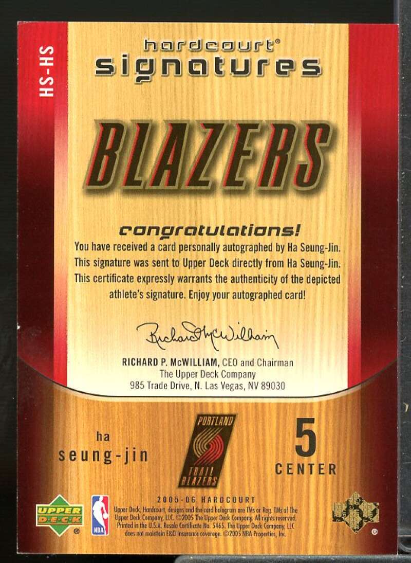 Ha Seung-Jin Card 2005-06 Upper Deck Hardcourt Signatures #HS  Image 2