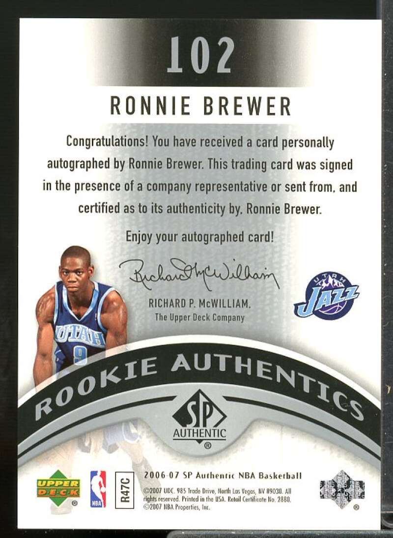 Ronnie Brewer AU Rookie Card 2006-07 SP Authentic #102  Image 2