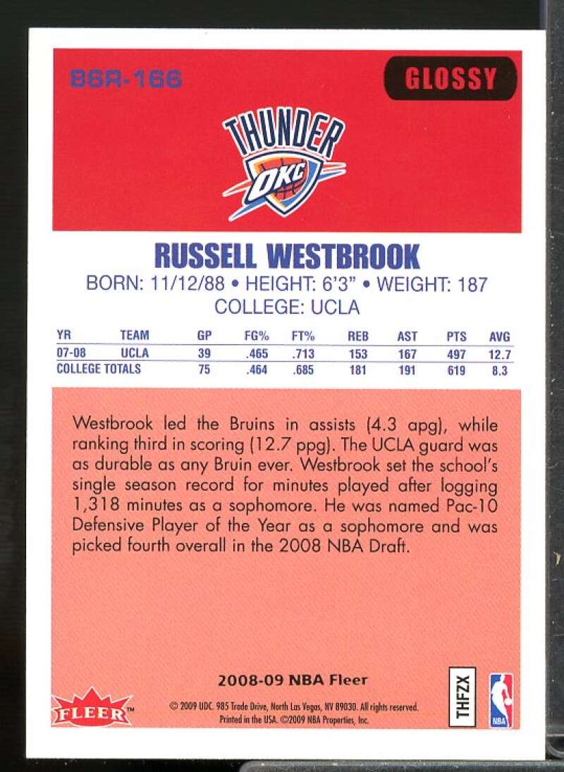 Russell Westbrook Rookie Card 2008-09 Fleer 1986-87 Rookies Glossy #86R166  Image 2