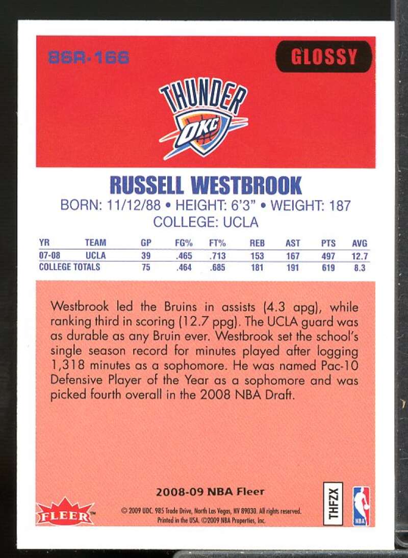 Russell Westbrook Rookie Card 2008-09 Fleer 1986-87 Rookies Glossy #86R166  Image 2