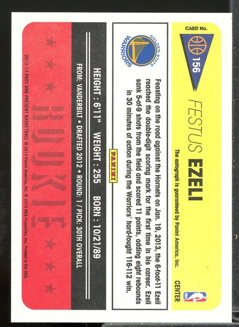Festus Ezeli Rookie Card 2012-13 Panini Past and Present Signatures #156  Image 2