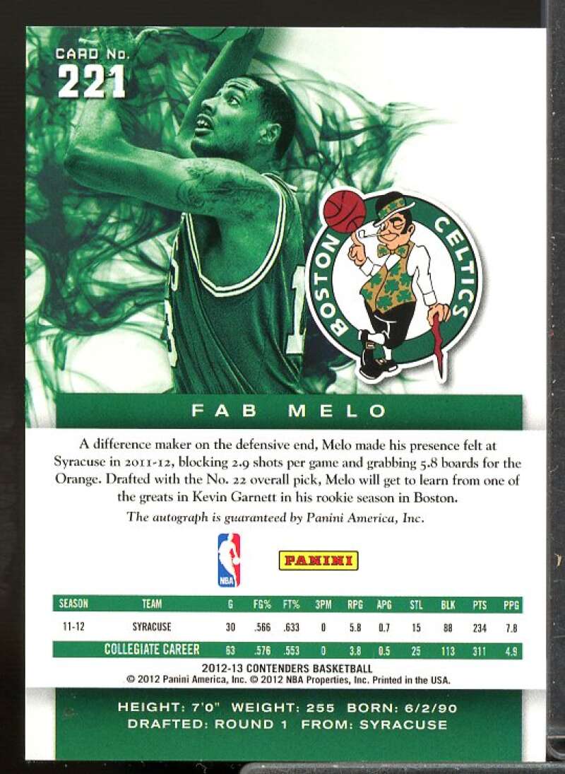 Fab Melo AU Rookie Card 2012-13 Panini Contenders #221  Image 2