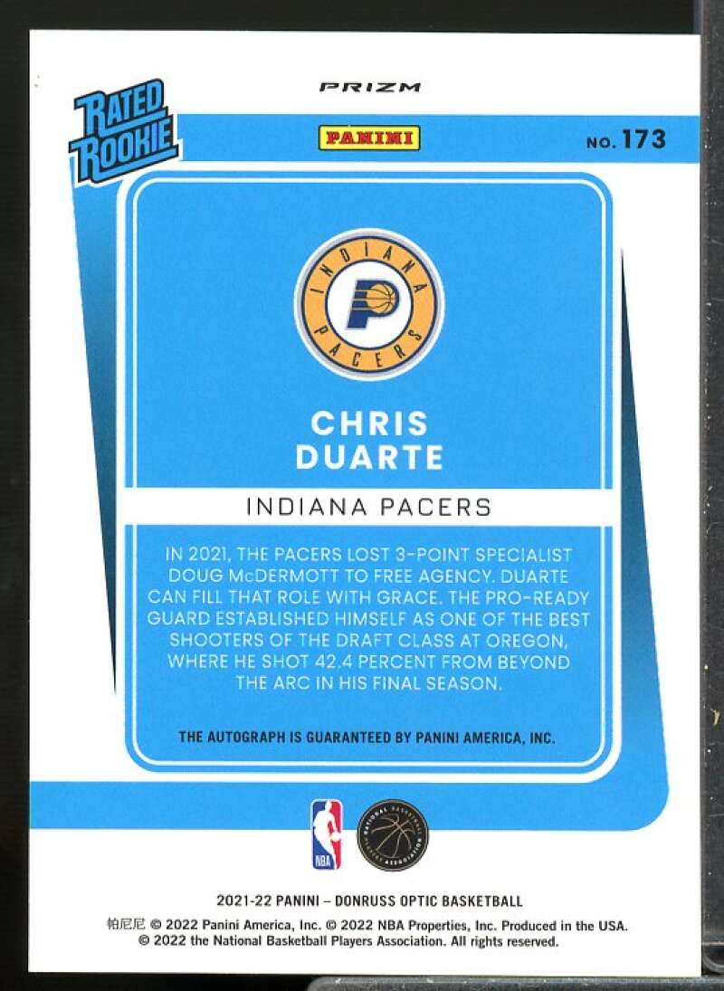 Chris Duarte Rookie 2021-22 Donruss Optic Rated Rookie Signatures Purple #173  Image 2