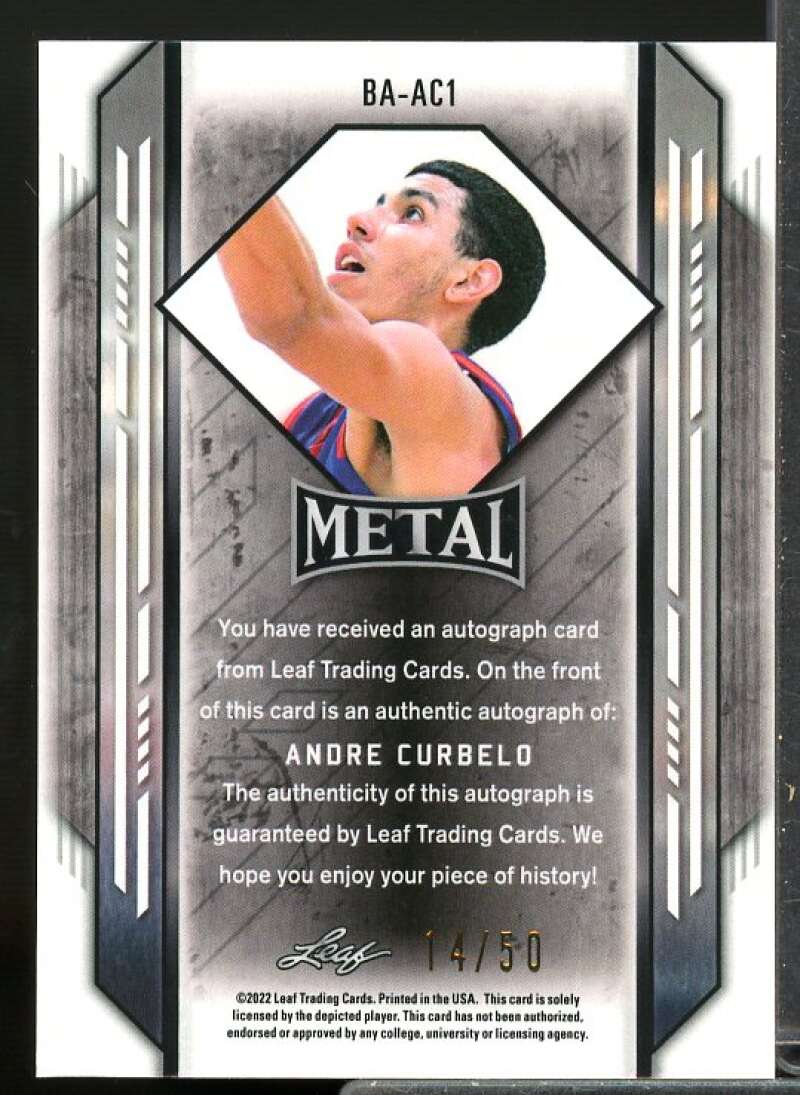 Andre Curbelo Rookie Card 2021-22 Leaf Metal Blue #BAAC1  Image 2