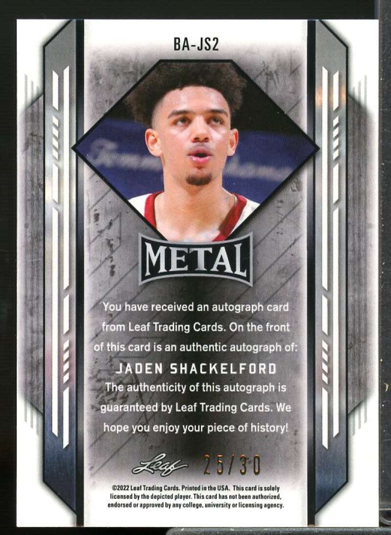 Jaden Shackelford Rookie Card 2021-22 Leaf Metal Blue Wave #BAJS2  Image 2