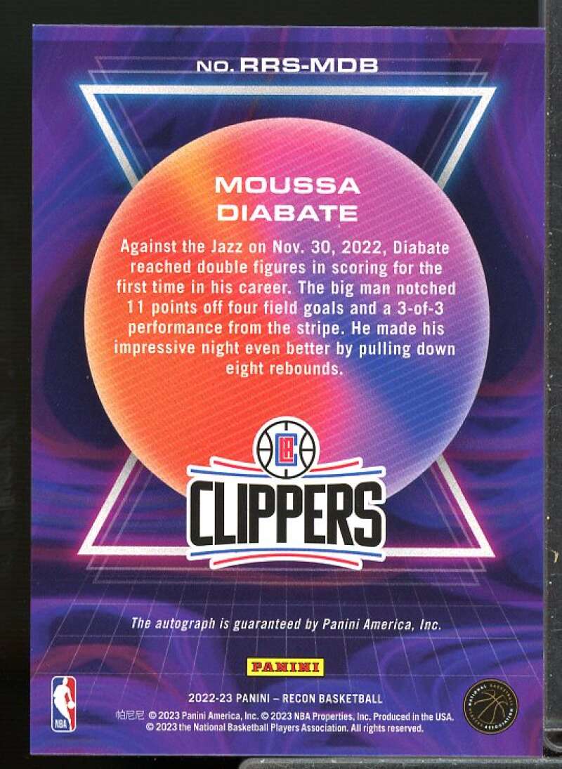 Moussa Diabate Rookie Card 2022-23 Panini Recon Rookie Recon Signatures #22  Image 2