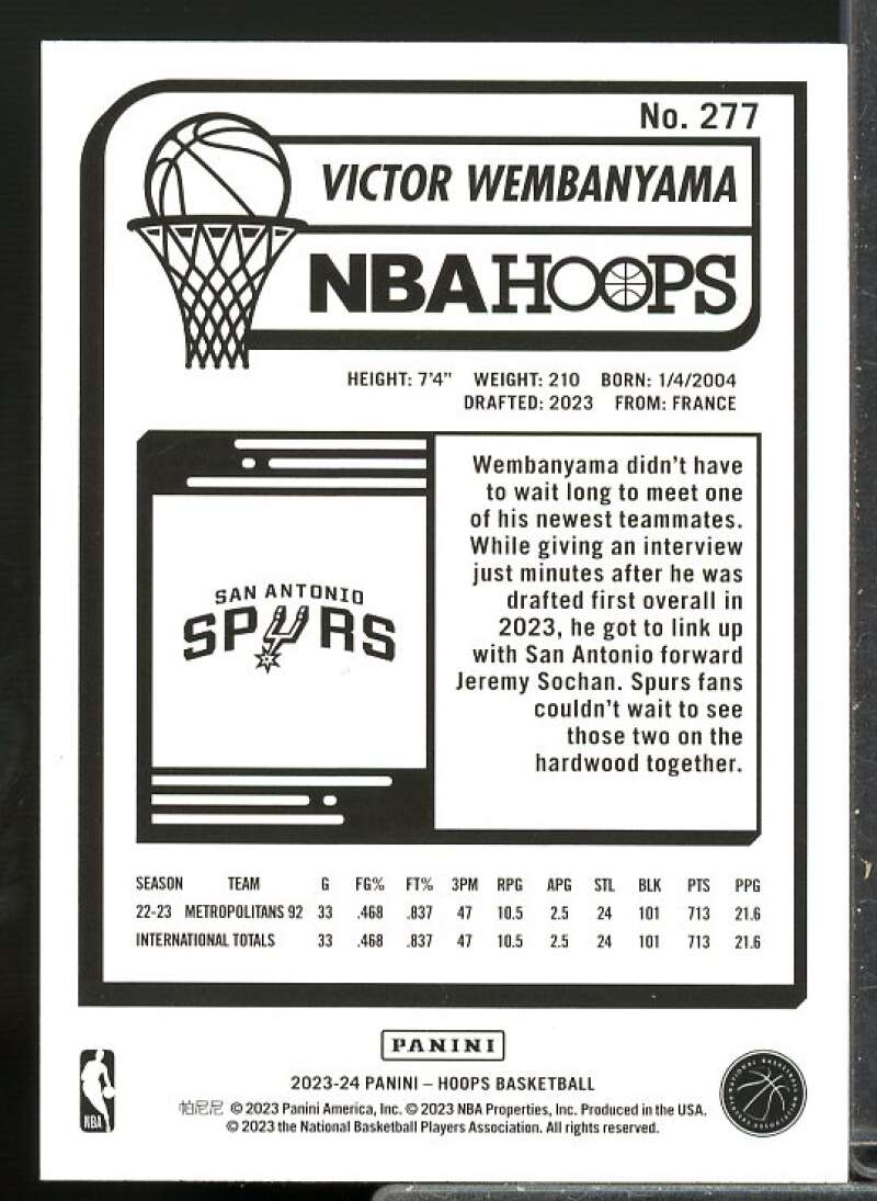 Victor Wembanyama Rookie Card 2023-24 Hoops #277  Image 2