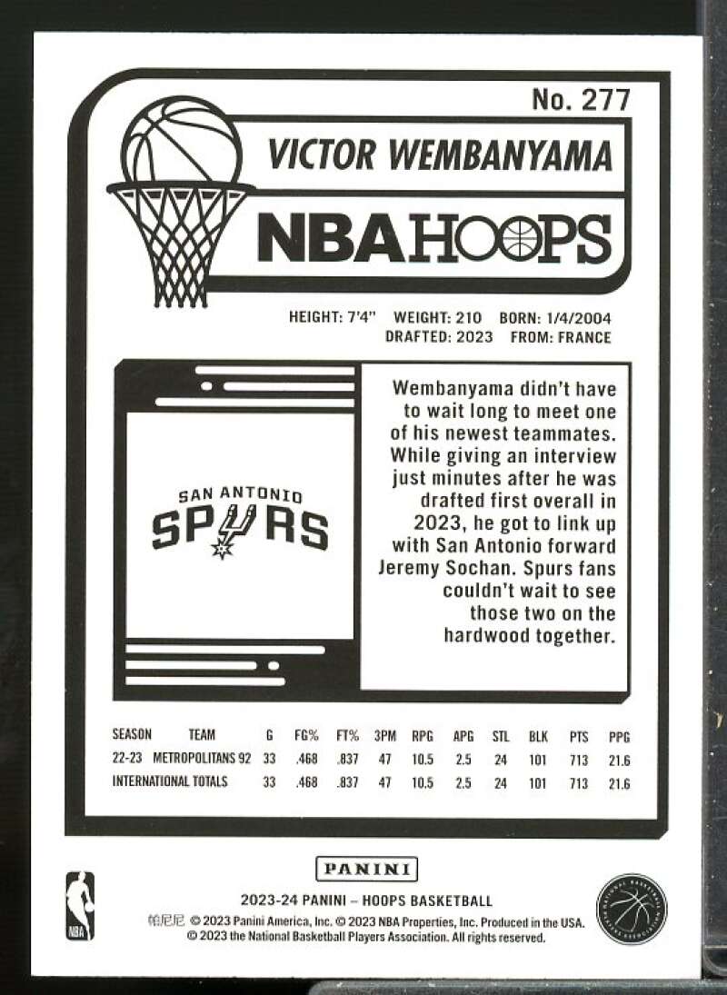 Victor Wembanyama Rookie Card 2023-24 Hoops #277  Image 2