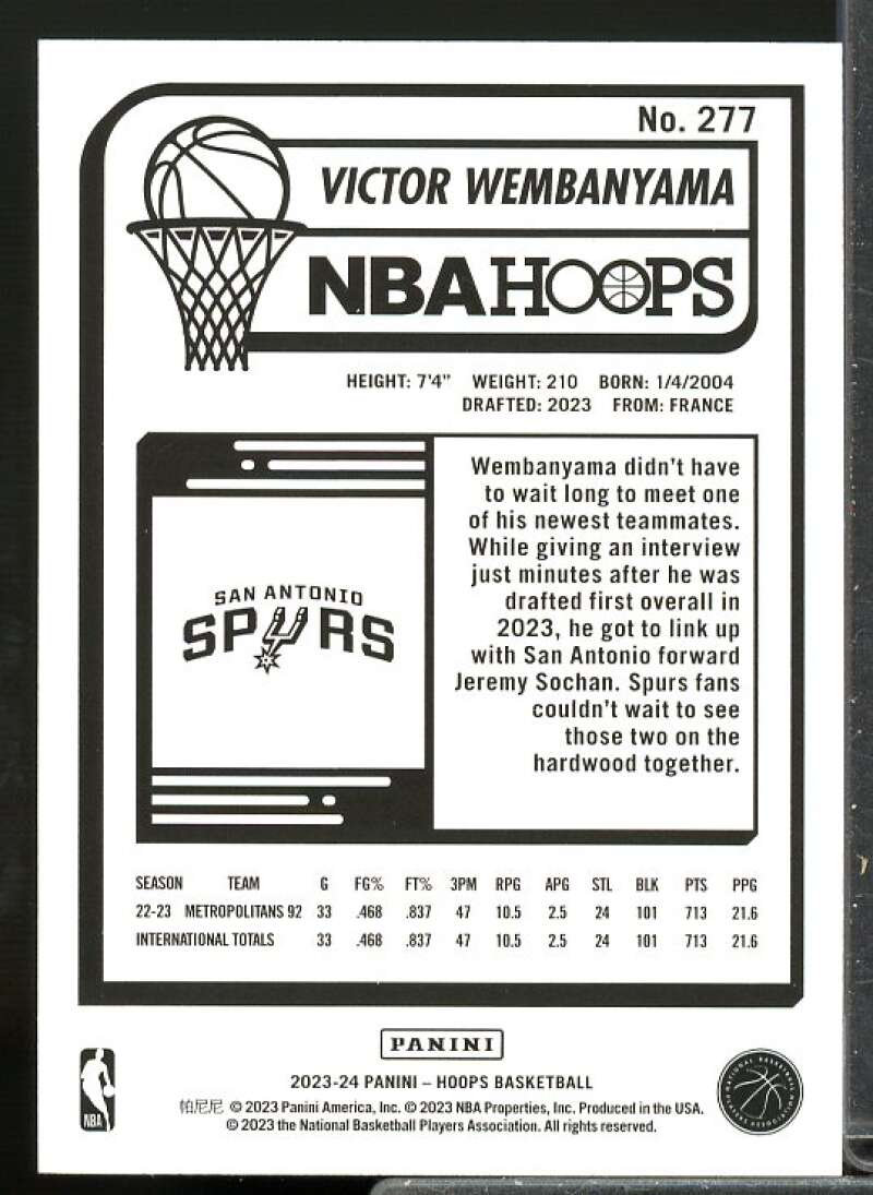 Victor Wembanyama Rookie Card 2023-24 Hoops #277  Image 2