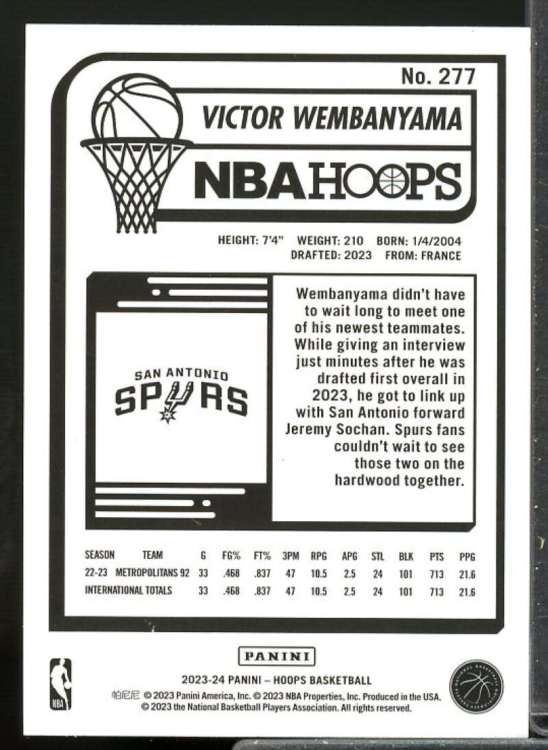 Victor Wembanyama Rookie Card 2023-24 Hoops #277  Image 2