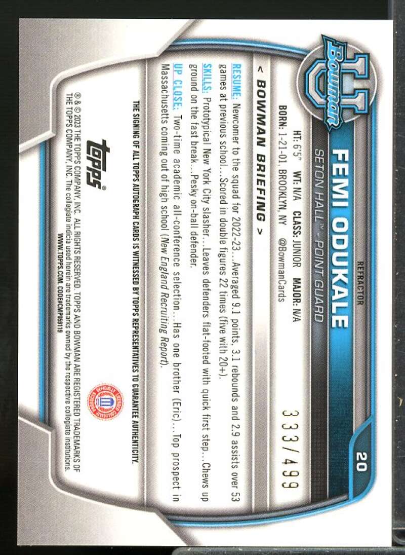 Femi Odukale 2022-23 Bowman Chrome University Prospect Autograph Refractors #20  Image 2