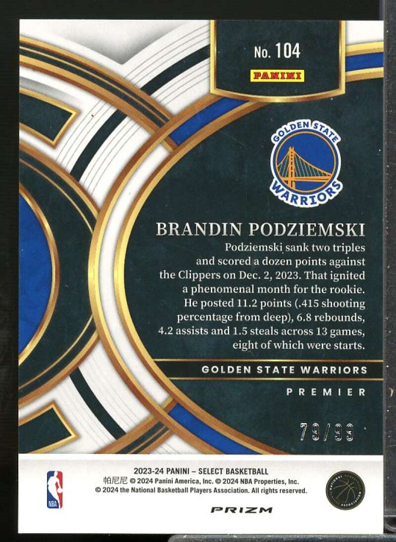 Brandin Podziemski Rookie Card 2023-24 Select Prizms Blue Tectonic #104  Image 2