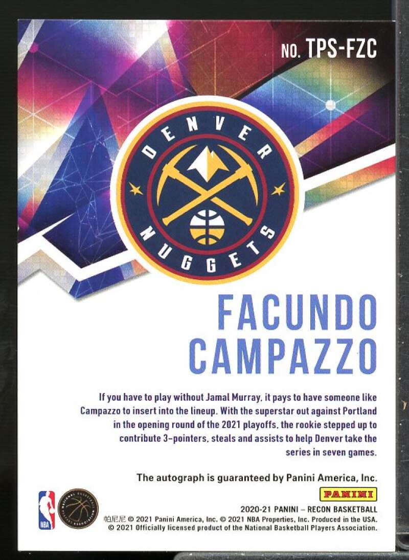 Facundo Campazzo Rookie Card 2020-21 Panini Recon True Potential Signatures #26  Image 2