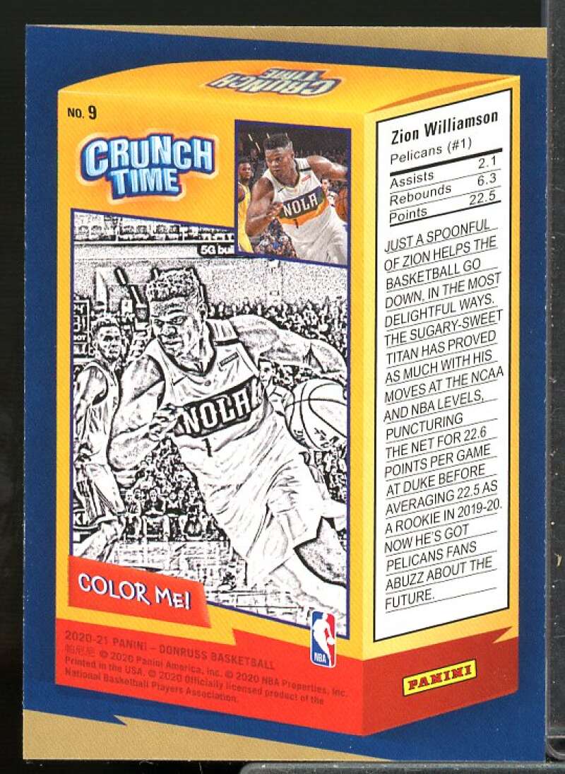 Zion Williamson Card 2020-21 Donruss Crunch Time #9  Image 2