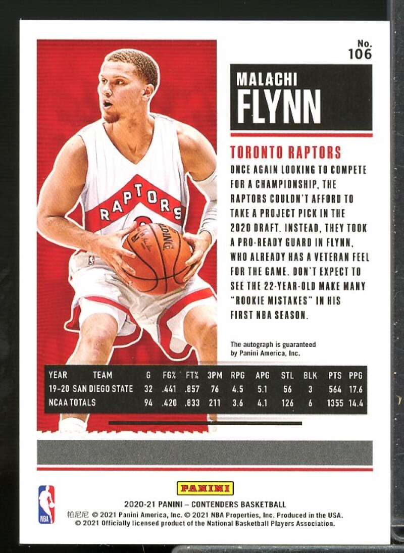 Malachi Flynn AU Rookie Card 2020-21 Panini Contenders Playoff Ticket #106  Image 2