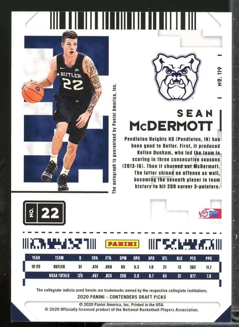 Sean McDermott AU Rookie Card 2020-21 Panini Contenders Draft Picks #119  Image 2