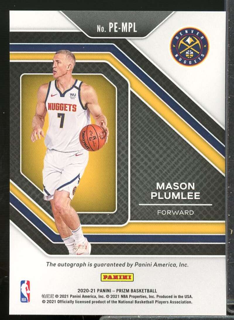 Mason Plumlee Card 2020-21 Panini Prizm Penmanship #38  Image 2