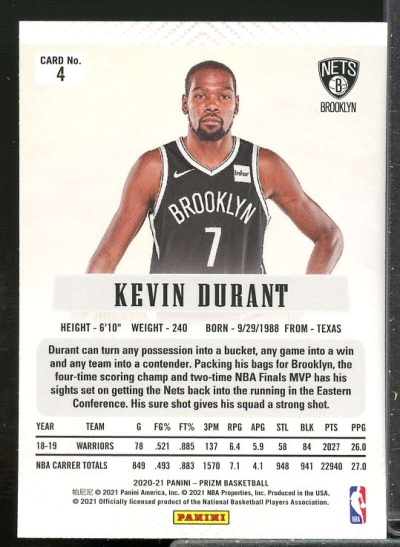 2012 Throwback Nets Card 2020-21 Panini Prizm Flashback Kevin Durant #4  Image 2