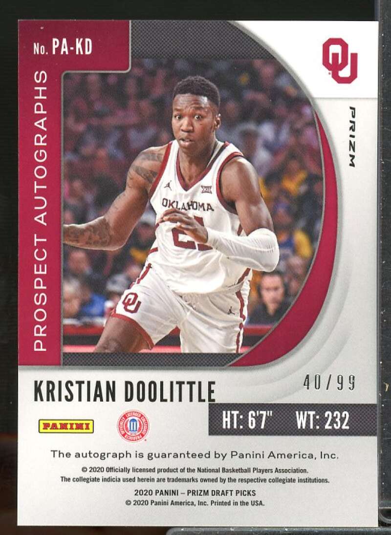 Kristian Doolittle 2020-21 Prizm Draft Picks Prospect Autographs Purple Ice #75  Image 2