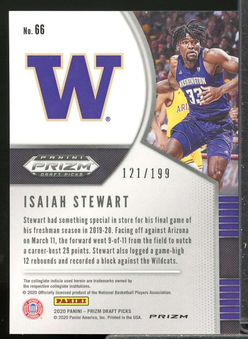 Isaiah Stewart Rookie Card 2020-21 Panini Prizm Draft Picks Prizms Blue #66  Image 2