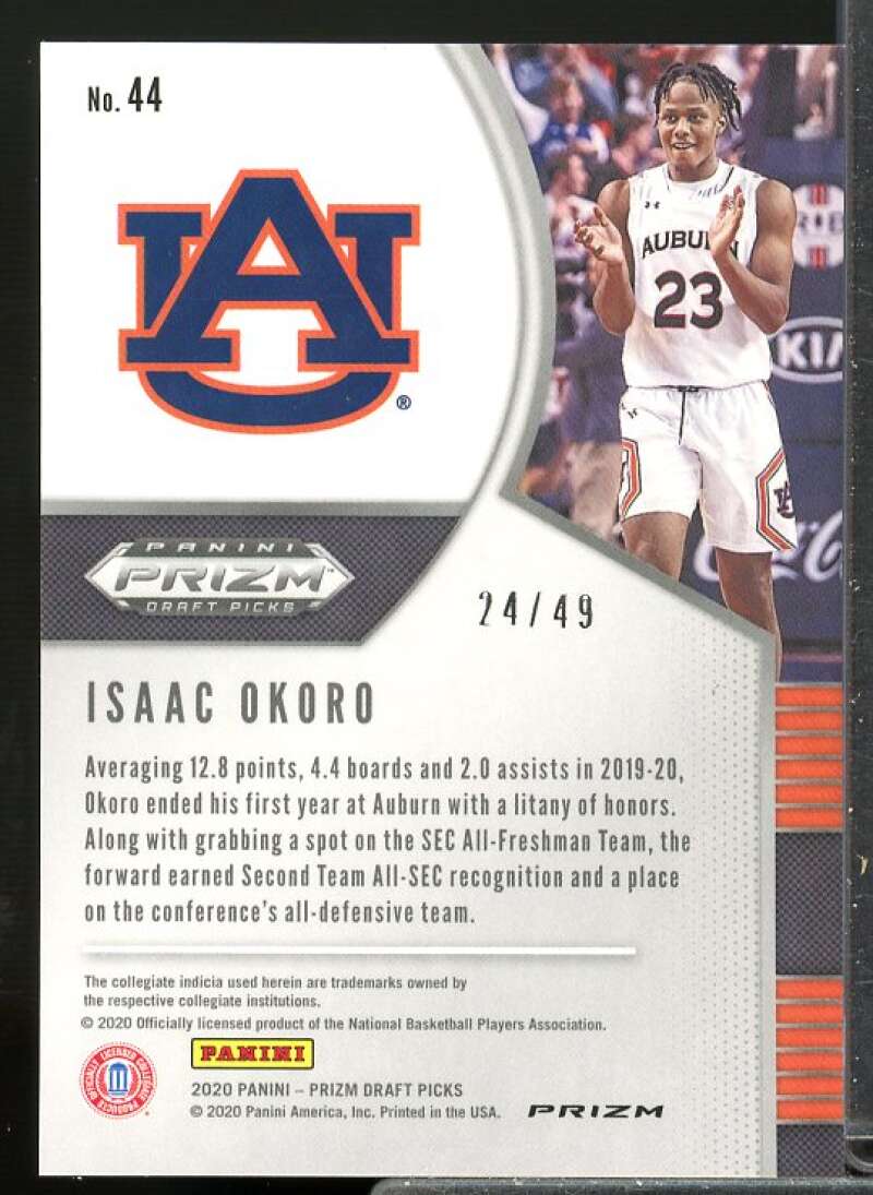 Isaac Okoro Rookie 2020-21 Panini Prizm Draft Picks Prizms Orange Pulsar #44  Image 2