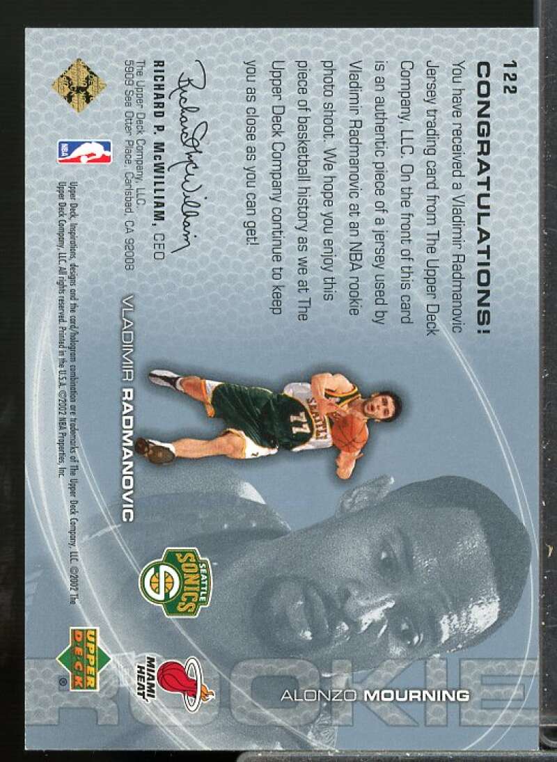 Alonzo Mourning/Vladimir Radmanovic JSY RC 2001-02 Upper Deck Inspirations #122  Image 2