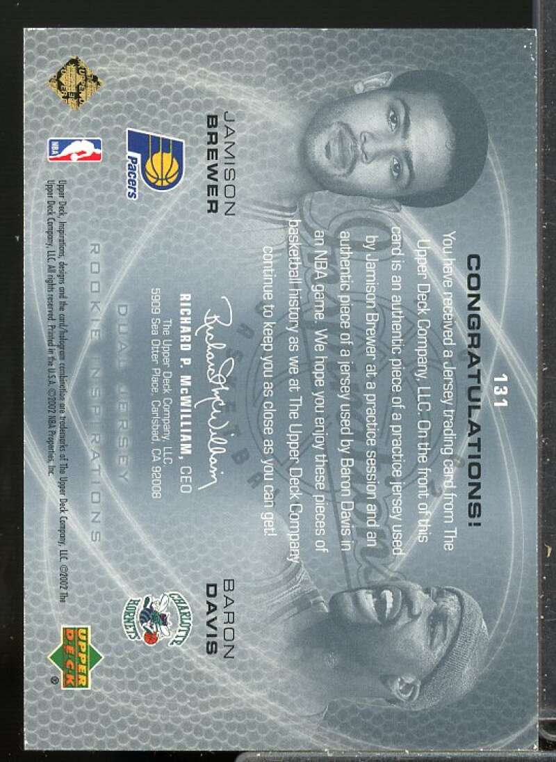 Baron Davis JSY/Jamison Brewer JSY RC In Person Autograph 2001 Inspiration #131  Image 2