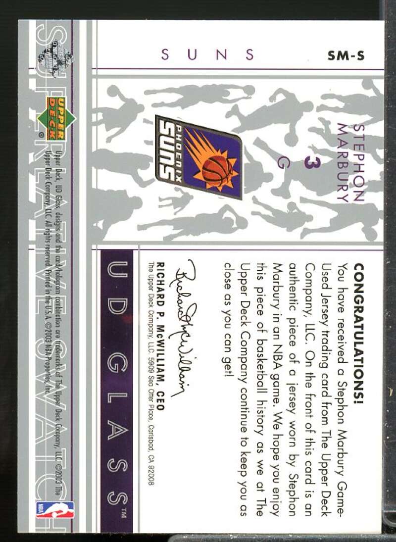 Stephon Marbury Card 2002-03 UD Glass Superlative Swatch #SMS  Image 2