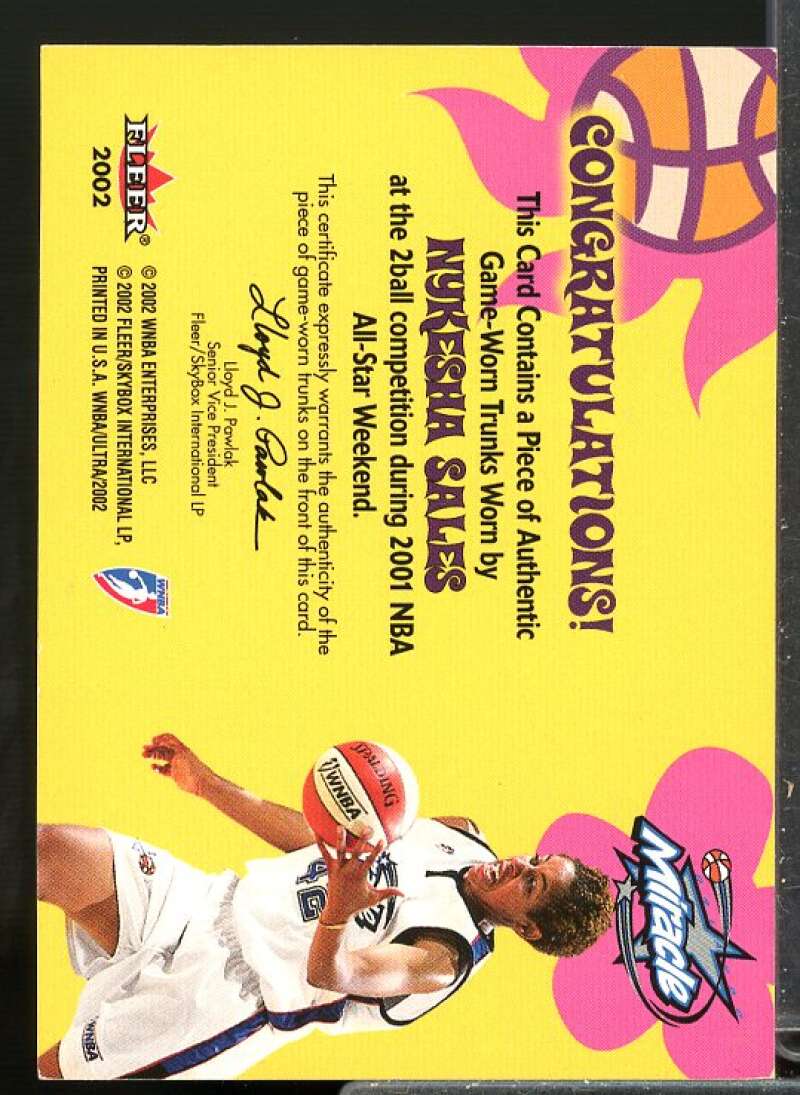Nykesha Sales Card 2002 Ultra WNBA Summer Love Memorabilia #SL9  Image 2