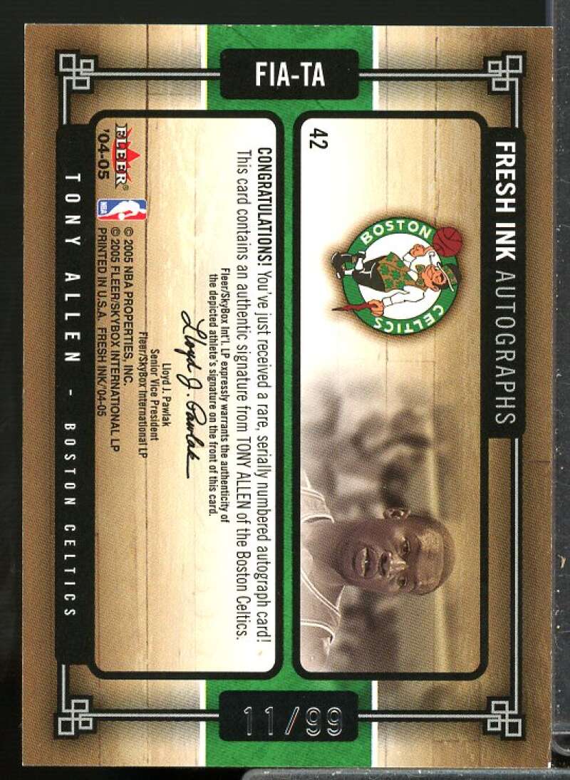 Tony Allen Card 2004-05 SkyBox Fresh Ink Autographs 99 #TA  Image 2