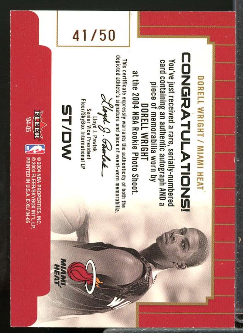 Dorell Wright Card 2004-05 E-XL Signings of the Times 50 #DW  Image 2