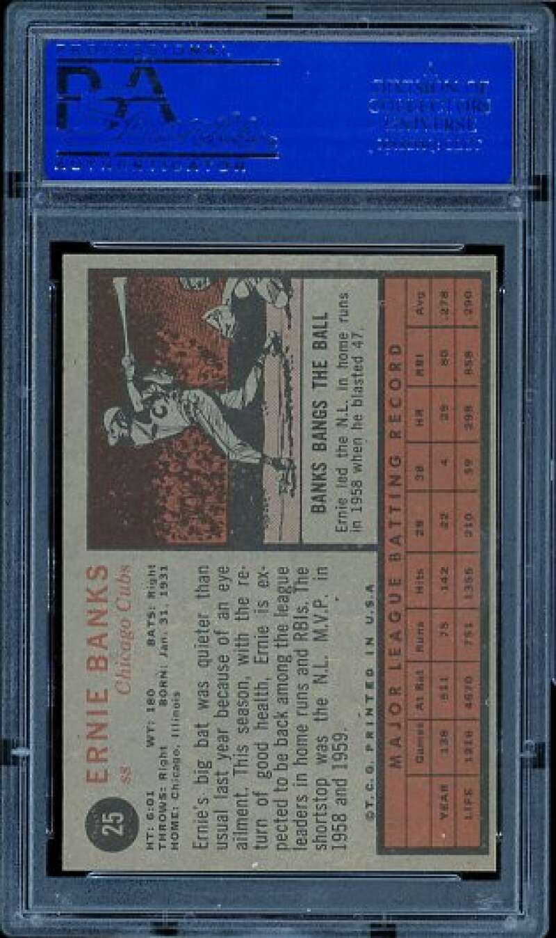 Ernie Banks Card 1962 Topps #25 PSA 8 Image 2