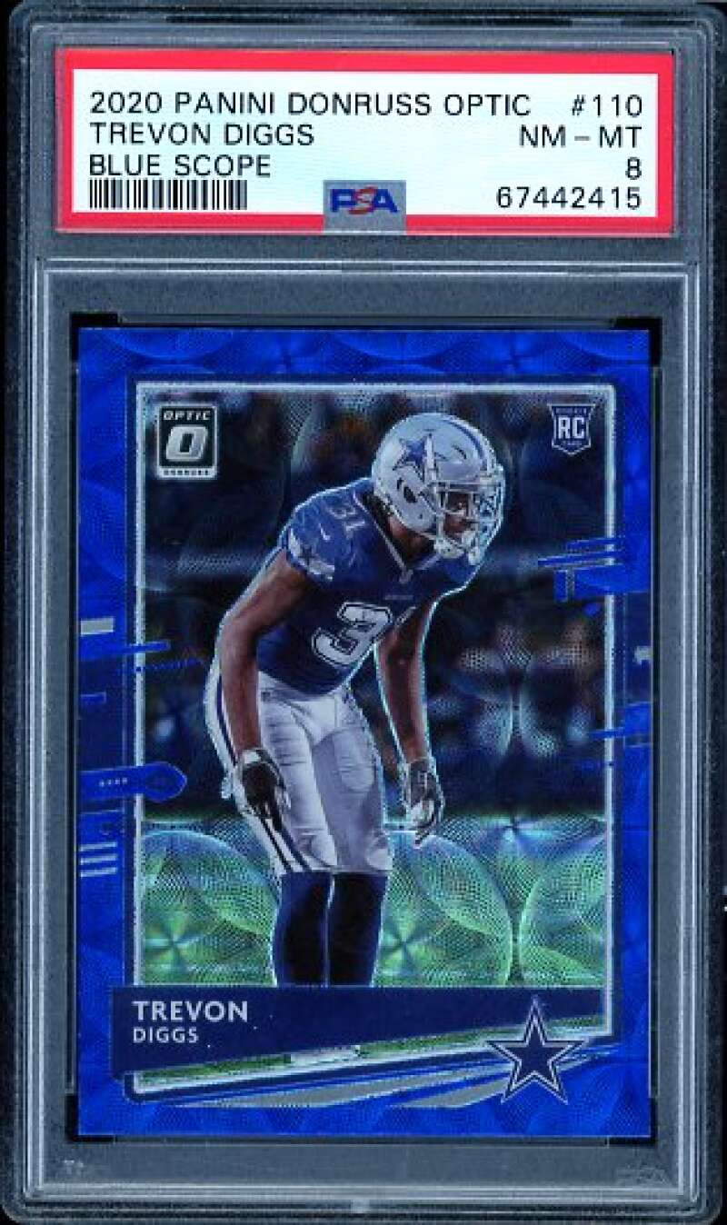 Trevon Diggs Rookie Card 2020 Panini Donruss Optic Blue Scope #110 PSA 8 Image 1