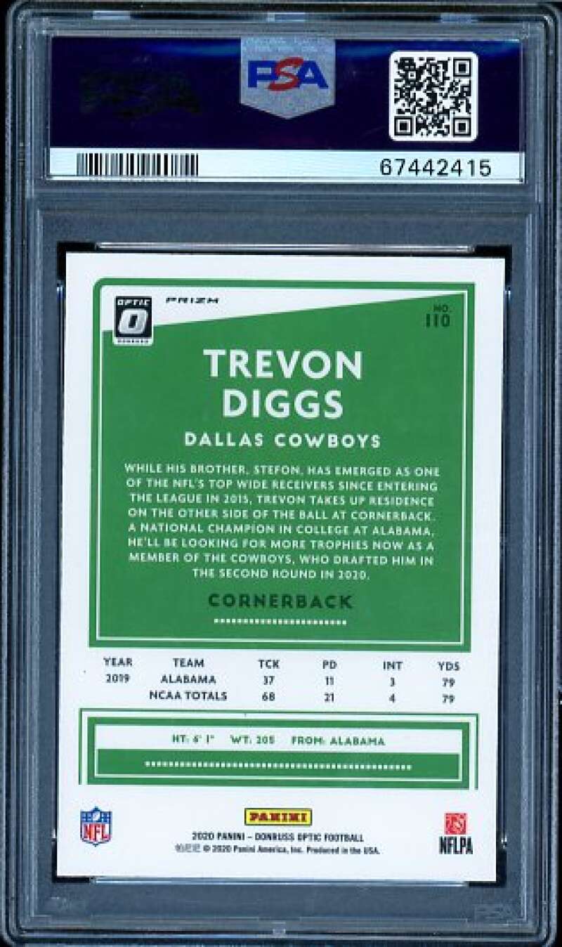 Trevon Diggs Rookie Card 2020 Panini Donruss Optic Blue Scope #110 PSA 8 Image 2