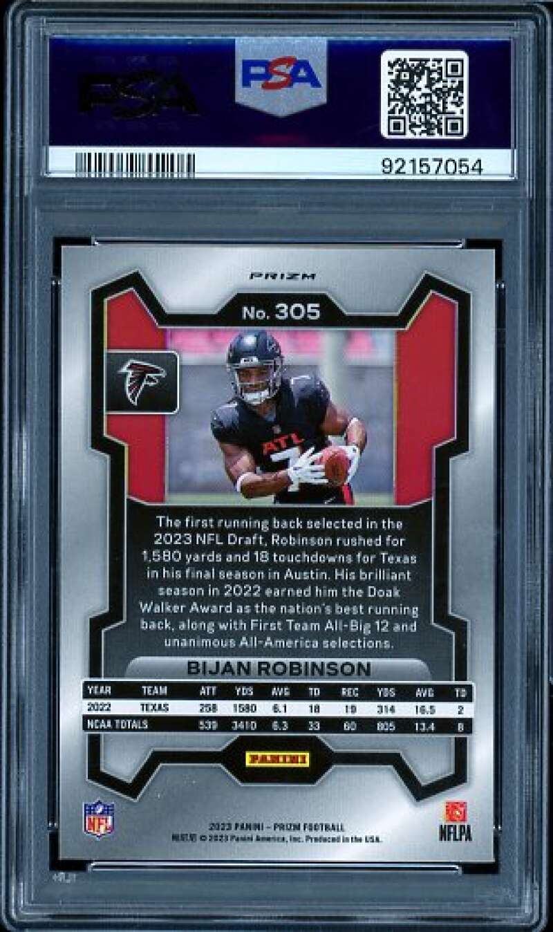 Bijan Robinson Rookie Card 2023 Prizm Silver #305 PSA 9 Image 2