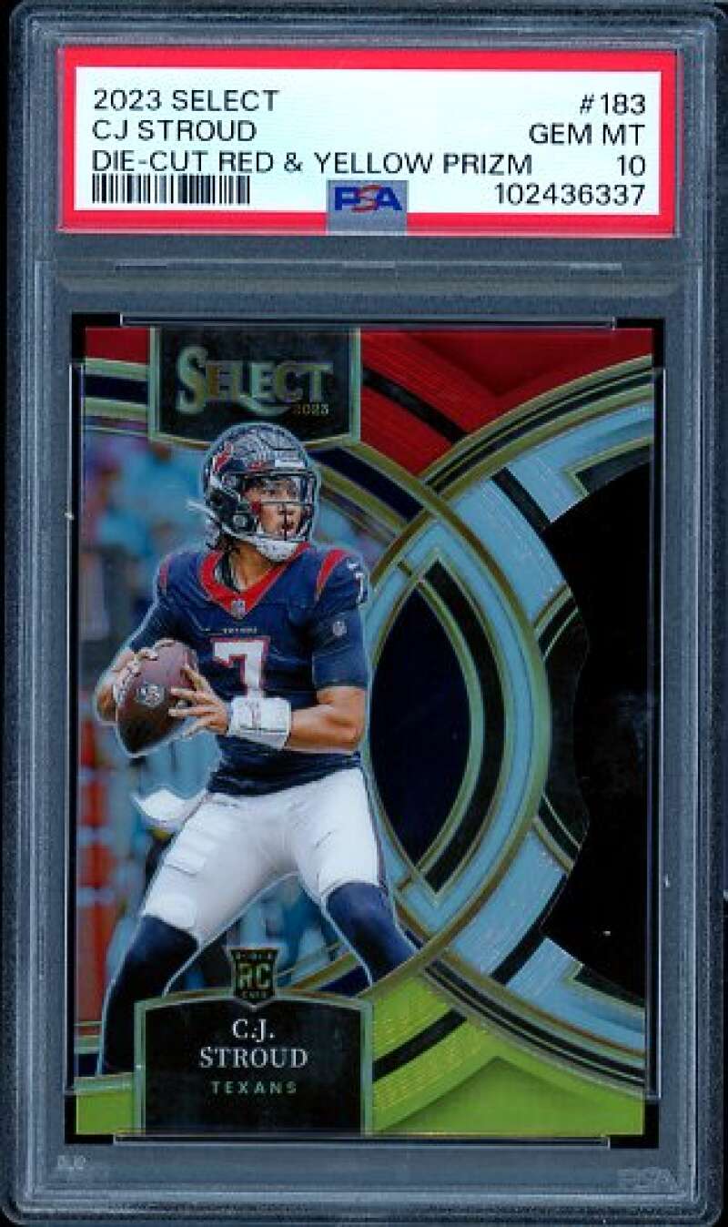 C.J. Stroud Rookie Card 2023 Select Die Cut Red Yellow Prizm #183 PSA 10 Image 1